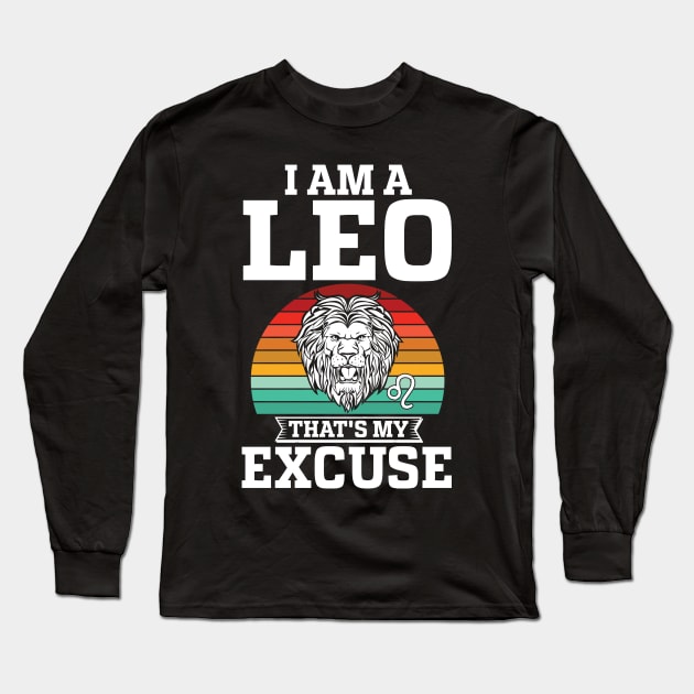 retro Lion graphic art July August Birthday design Leo Zodiac sign Long Sleeve T-Shirt by UNXart
